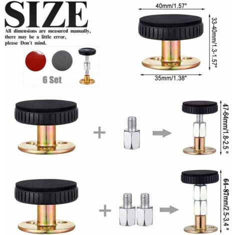 6 piezas de herramienta antivibración con rosca ajustable para marcos de cama, fijador telescópico para mesitas de noche, para camas, gabinetes, sofás, alacenas, etc. (47-64 mm)