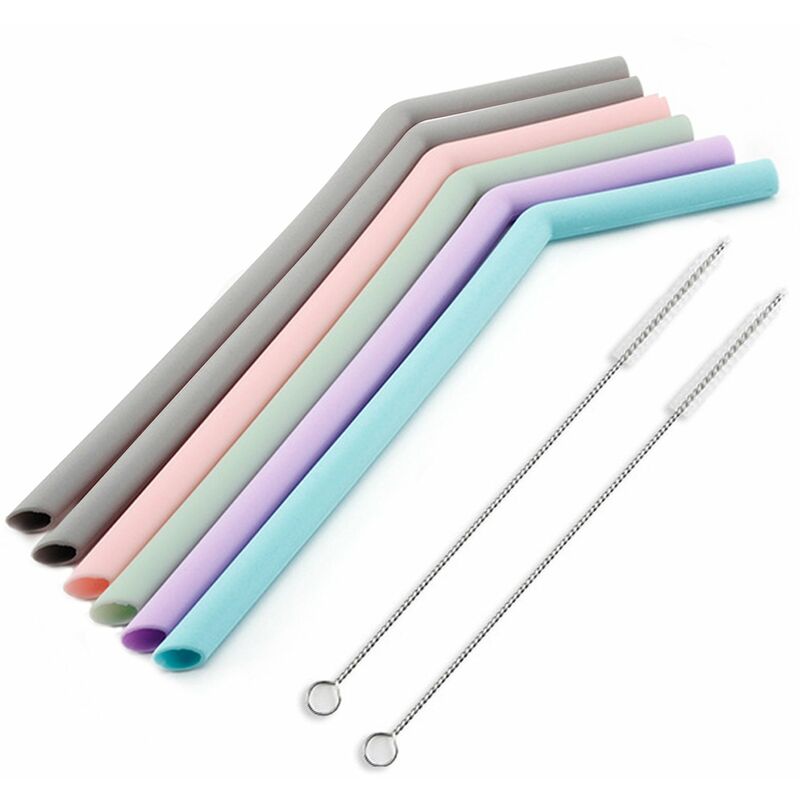 

Happyshopping - 6 piezas de pajitas de silicona reutilizables con 2 cepillos de limpieza Pajitas largas y flexibles Pajitas multicolores sin BPA para