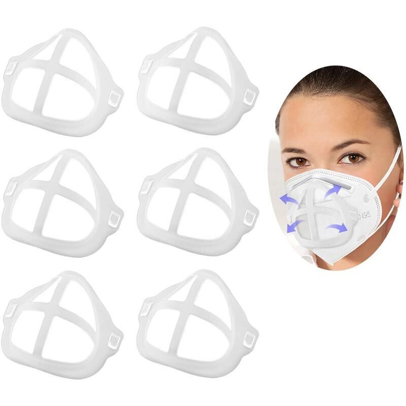 

6 piezas de soportes 3D reutilizables y lavables Marco de soporte de cubierta facial de silicona para máscara, protector nasal y soportes interiores