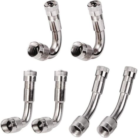 6 piezas de válvula de extensión para automóvil, motocicleta, bicicleta, camión, RV, scooter, extensor universal de 45 grados, 90 grados, 135 grados (plata)