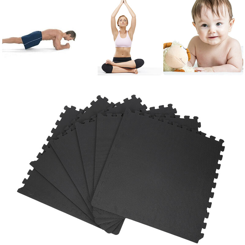 

6 piezas EVA Conjunto de esteras de protección esteras del piso esteras de fitness esteras de entrenamiento esteras 60x60cm Negro