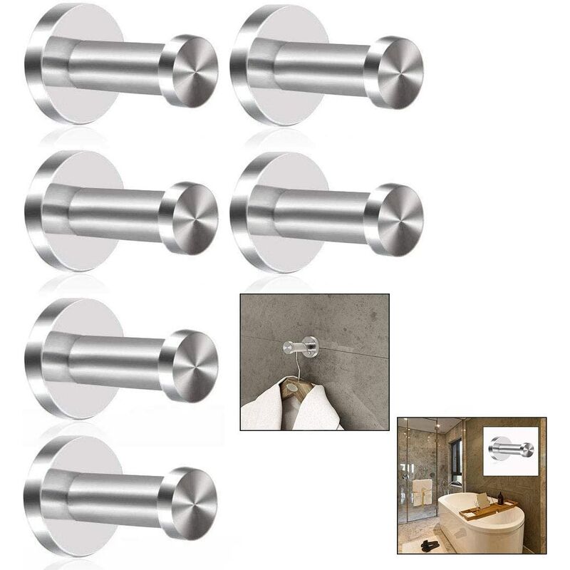 

6 piezas ganchos de pared para albornoces gancho de baño de acero inoxidable cepillado ganchos de pared para albornoces acabado cromado base redonda,