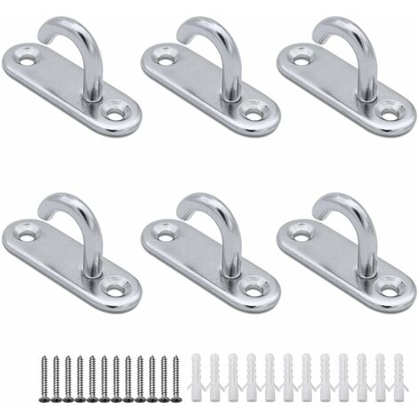 (6 piezas) Ganchos de techo de acero inoxidable 304 M5 Ganchos abiertos ovalados Anclaje de placa de ojo Gancho de montaje de tornillo de pared para colgar Cesta de planta Herramienta de ventilador de