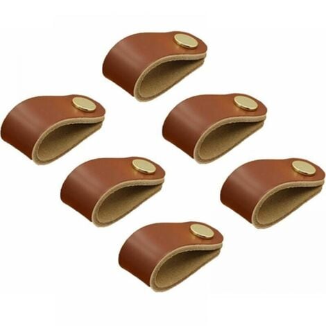 6 piezas (marrón) manijas de cuero, manijas de perilla de cuero, manijas de cuero para gabinetes, manijas de cuero para gabinetes de cocina, manijas de cuero fino con tornillos