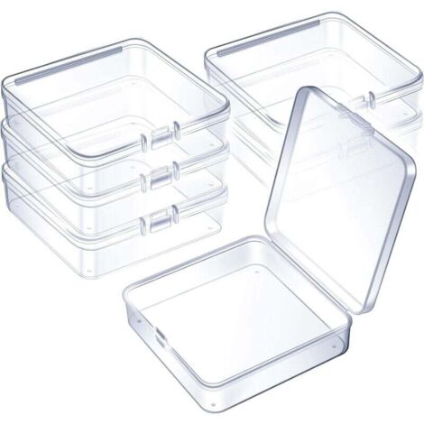 (6 piezas) Mini cajas de plástico transparente para guardar cuentas, joyas, tarjetas de presentación y manualidades (9,4 x 9,4 x 3 cm)