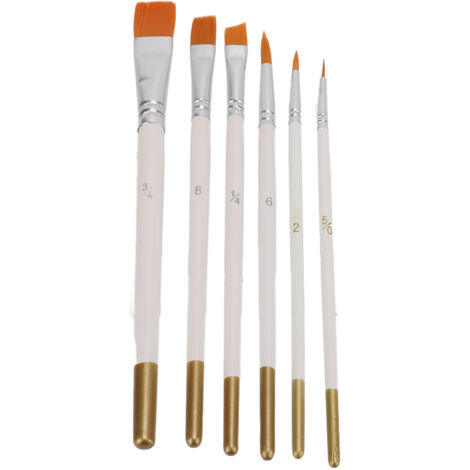 6 Pinceaux Miniatures en Nylon Multiusage pour Peinture à l'Huile et Aquarelle, Manche Blanc, Set Ronds et Plats