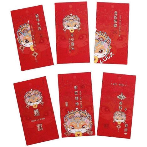 6 Pochettes d'argent élégantes et faites à la main, en rouge vif, pour le Nouvel An chinois 2025. Idéales pour les enveloppes de fête du printemps.
