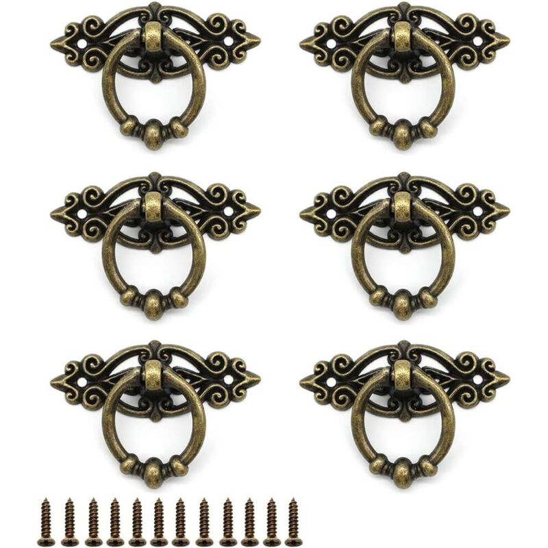 6 Poignées Tiroir Vintage 65x25mm, Bronze Antique, Pour Cuisine/Chambre/Placard