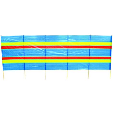 6 Pole Windbreak Heavy Duty Multicolour Garden Wind Break Beach Sun Shade Holiday Caravan & Camping Shelter 1.5m x 3.7m (1.5m poles)