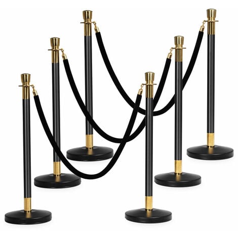 COSTWAY 6 Polished Steel Queue Rope Barrier Posts Stands Crowd Control Stanchion 1.5M