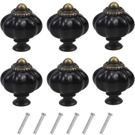 6 pomos de acrílico negro vintage con forma de calabaza para muebles: tiradores para cajones y puertas, estilo antiguo.