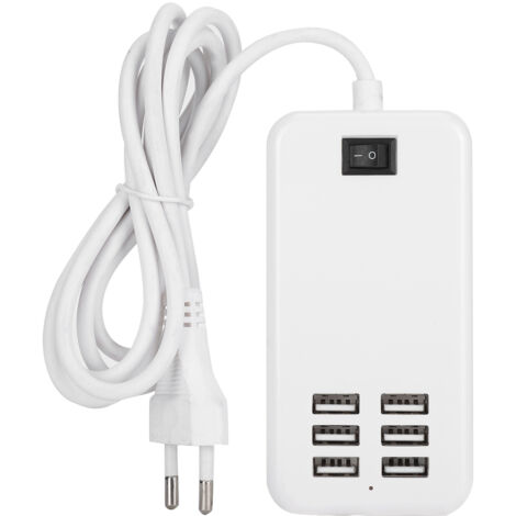 6-Port-USB-Schnellladestation (30 W), 100–240 V Wechselstromnetzteil mit EU-Stecker