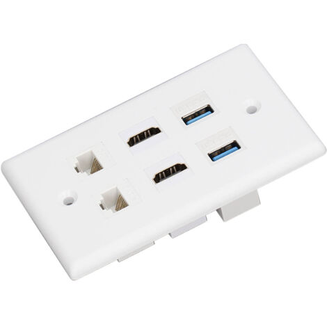 6-Port-Wandpatchpanel: 2x HDMI, 2x RJ45 Cat6, 2x USB 3.0 zum Anschluss von Fernsehern, Projektoren und Computern