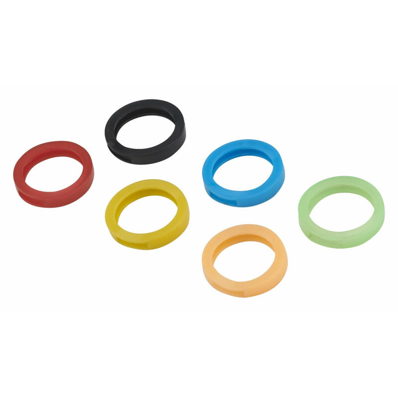Image of 6 anelli in gomma identificazione chiavi, portachiavi, nero, blu, verde, rosso, giallo, arancione Thirard