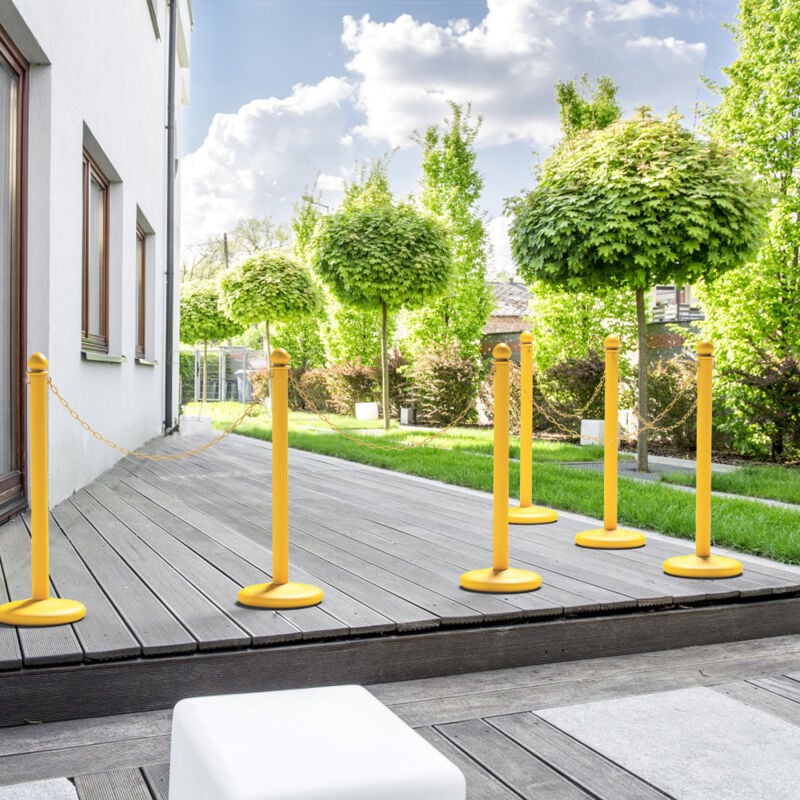Maisonchic - 6 Poteaux de Guidage en Plastique avec 5 Chaînes Détachables Idéal pour Utilisation Intérieure et Extérieure Jaune CW2377 design in