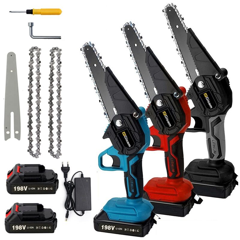 Gisam - 6 pouces 21V 2 battery 2PCS Chaîne 850W 1800rpm Tronçonneuse à batterie - Rouge