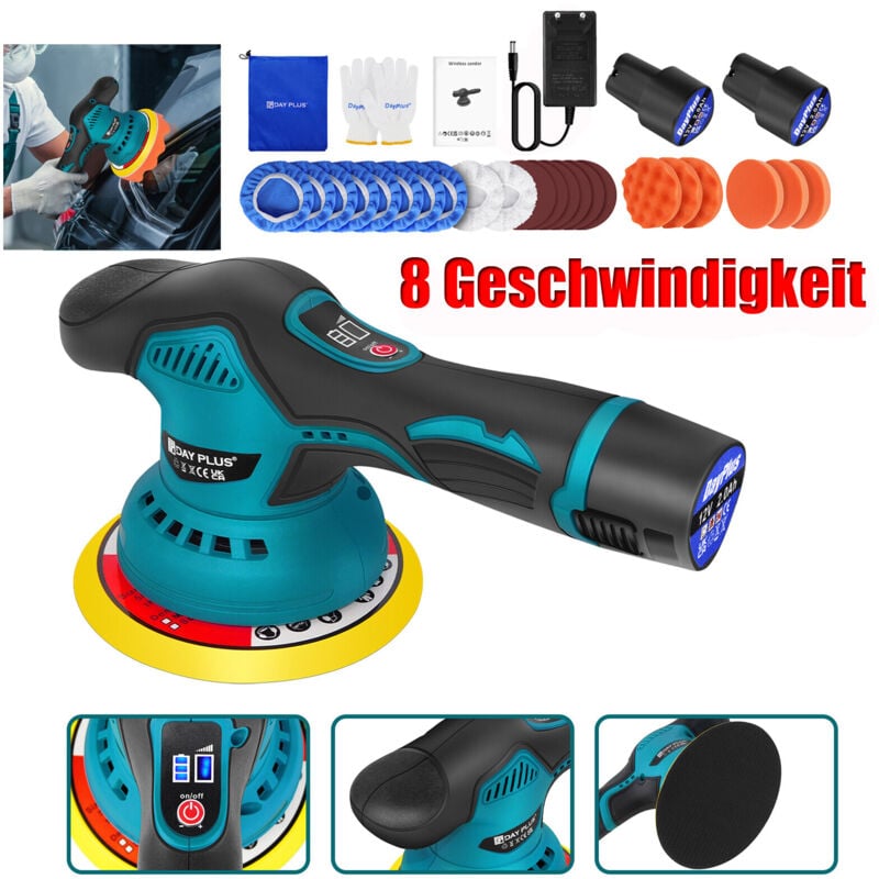 6" pouces Machine à polir Machine à polir Ponceuse voiture 2x batterie
