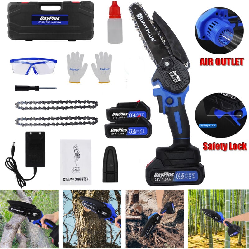 Day Plus - 6 pouces rechargeable batterie brushless scie à chaîne 21v alimenté par batterie avec 2 batteries
