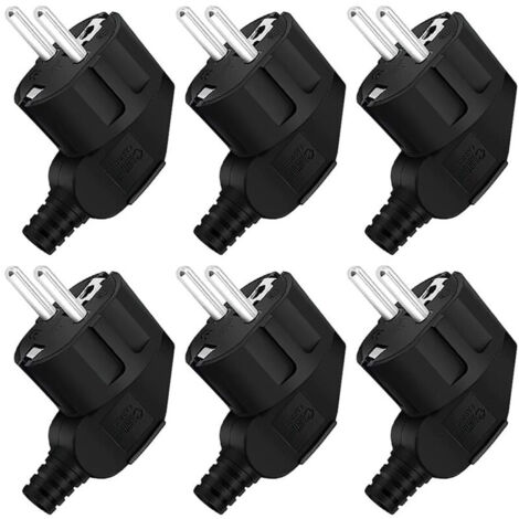 6 prises électriques mâles étanches 250V 16A, câble 8-10mm, noir Label