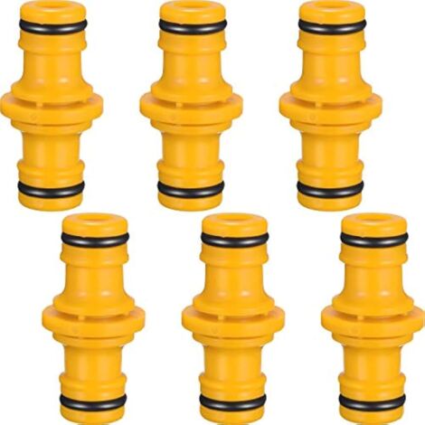 6 Raccords de Tuyau Mâles Double Connexion pour Tubes de Jardin – Compatible avec Tuyaux Standard 13 mm et 19 mm – Jaune