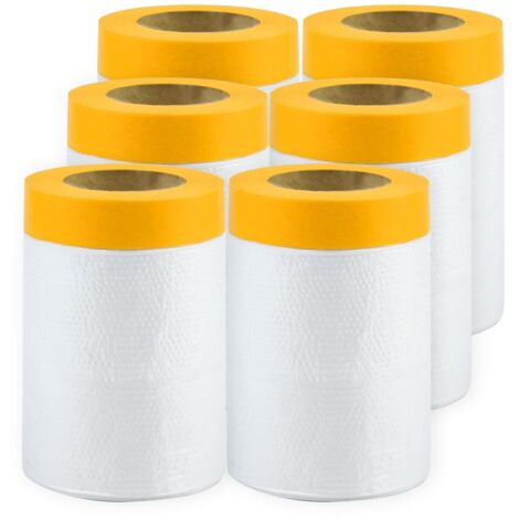 JUSCH 6 Rollen Masker mit Abdeckband, Abdeckfolie, selbstklebendes Abdeckband mit lackierter Schutzplane (55 cm 20 m)