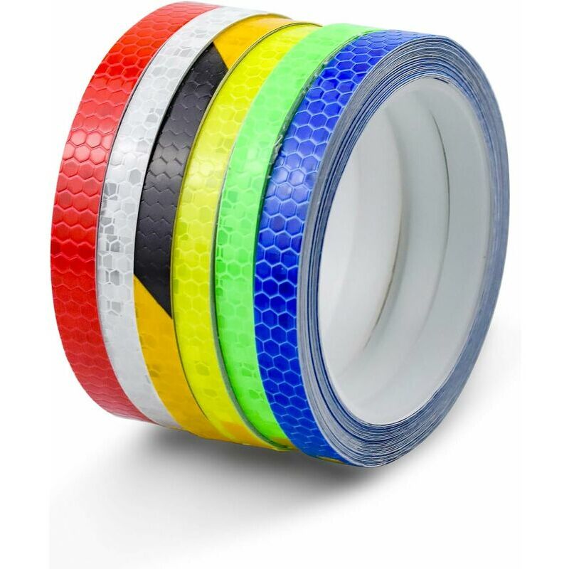 Hoopzi - 6 Rolls Self-Adhesive Reflective Tape, Bicycle Reflective Tape Motorcycle Safety Warning Tape Safety Marking Tape, 1cm x 8m, Yellow, Blue,