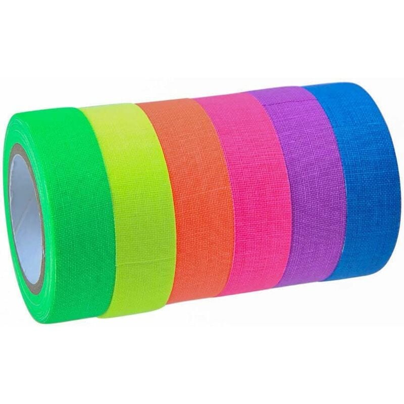 6 Rotoli nastri gaffer adesivi fluorescente uv 15mm x 5M in tessuto per decorazione