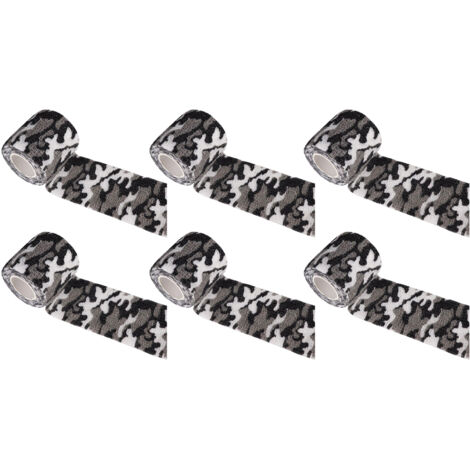 6 Rouleaux de Ruban Camouflage Adhésif pour Chasse, Équitation et Activités Extérieures - Noir, Blanc, Neige