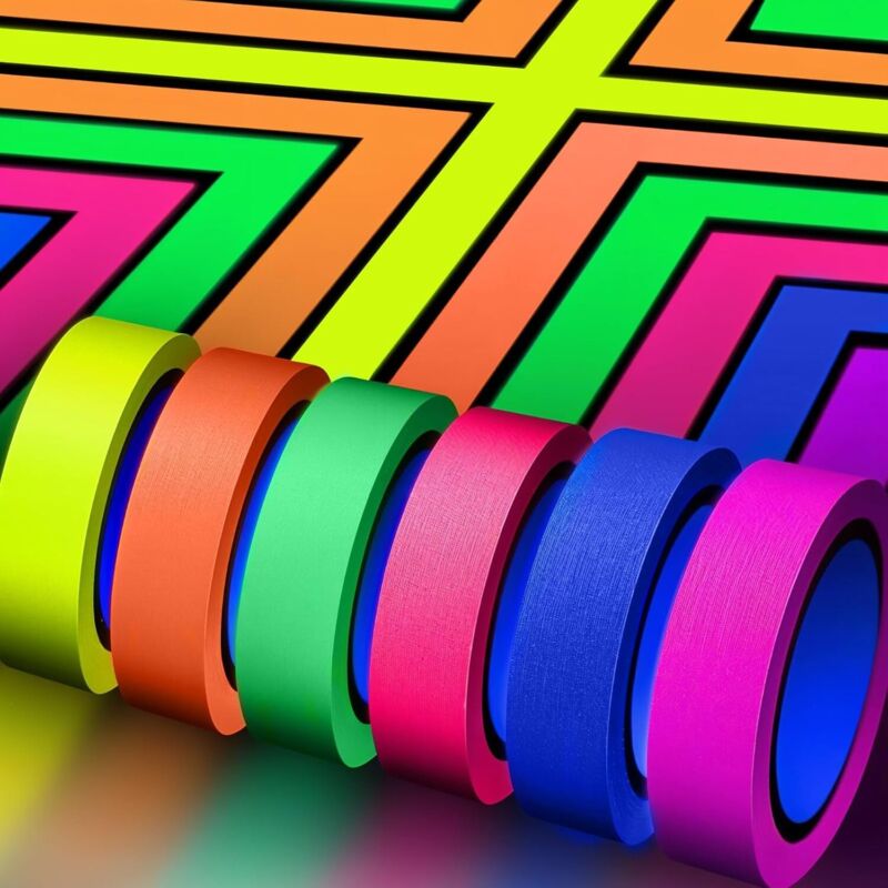 6 Rouleaux Ruban Néon UV Fluorescent pour Lumière Noire, Gaffer Tape, Blacklight Réactif Bande, Glow in the Dark Tape, Pour Décorations de Vacances,