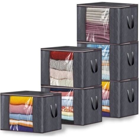 6 Sac de Rangement Vetement 90L,Sac de Rangement pour Couette, Grand Boite Rangement,Caisse rangement Pliable avec Poignée Renforcée