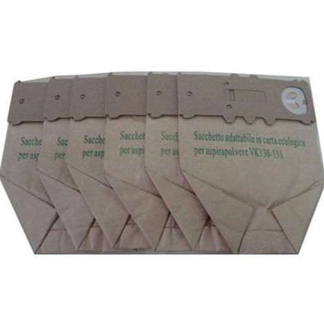 6 Sacchetti Carta Adattabili Per Vorwerk Folletto Vk130 Vk131 In Busta (Sacchetti)
