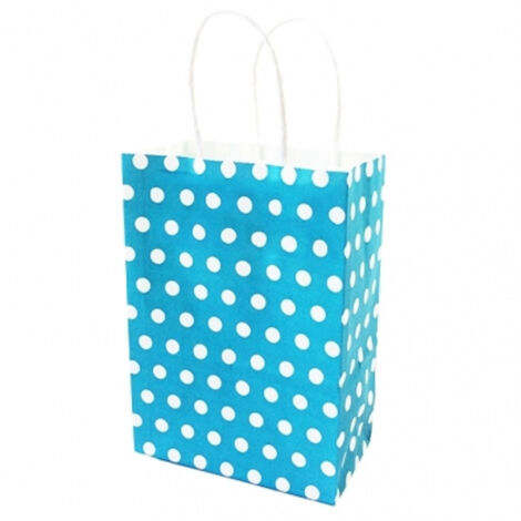 6 Sacs Cadeaux En Papier Avec Poignées à Pois Bleu Clair 21x14.5x8 Sacs