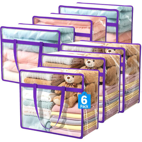 6 sacs de rangement transparents en plastique à fermeture éclair pour sous-lit, rectangulaires et imperméables pour vêtements et couvertures, 40 L