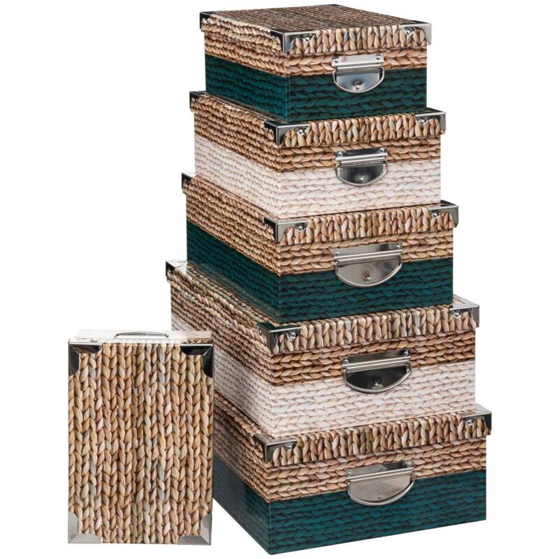 Image of 6 scatole multicolore effetto maglia con angoli in metallo - Multicolore - 5five