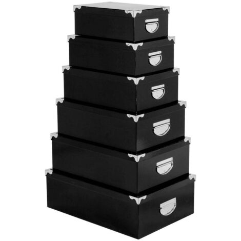 6 schwarze schachteln, metallecken, karton - 5five
