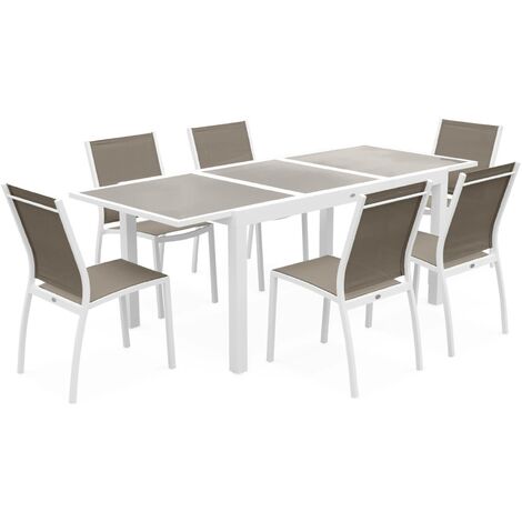 6-seater extendable aluminium garden table set with chairs White 210x90x75 cm - Orlando