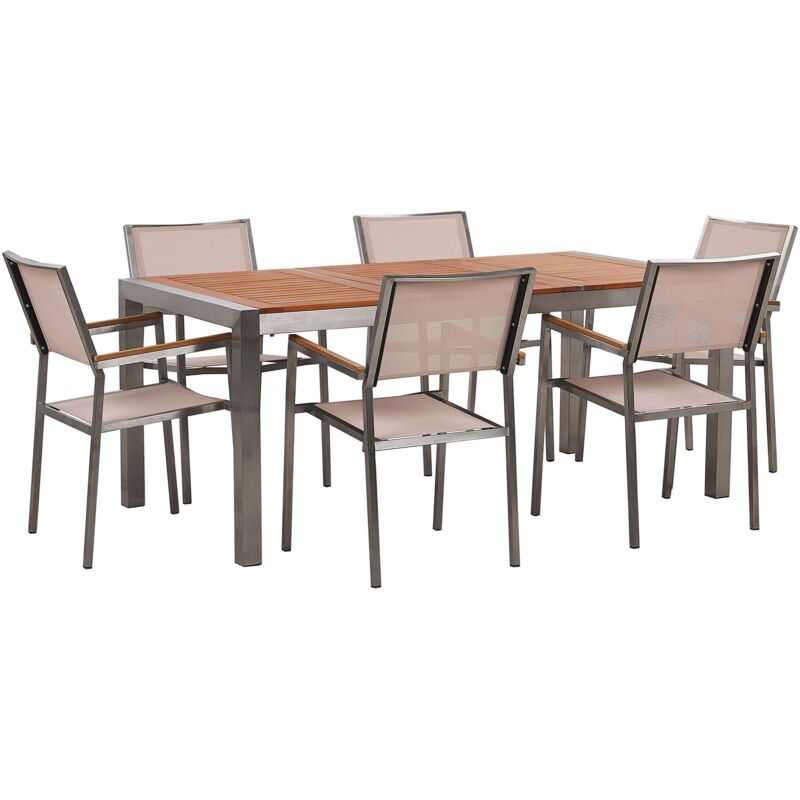 6 Seater Garden Dining Set Eucalyptus Wood Top Beige Chairs Grosseto
