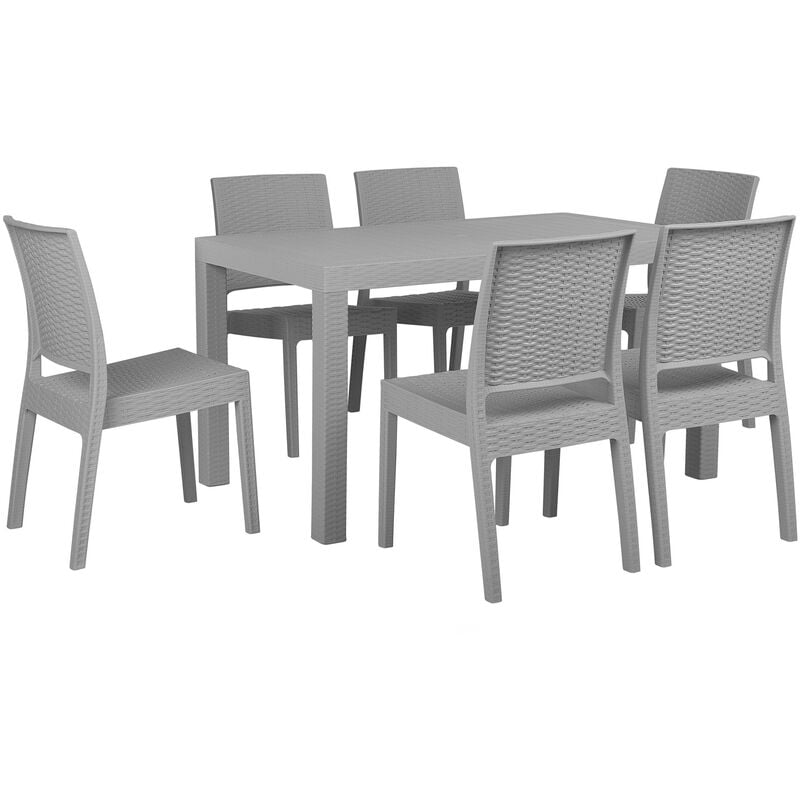 Garden Dining Set Table 6 Stackable Chairs Outdoor Terrace Light Grey Fossano