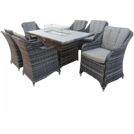 6 Seater Rattan Fire Pit Garden Furniture - Rectangular Fire Pit Table