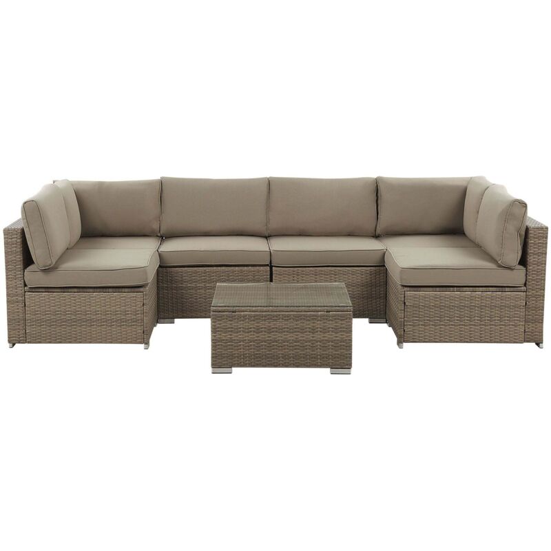 Beliani - Outdoor Lounge Set Sofa Cushions Coffee Table Faux Rattan Brown Belvedere