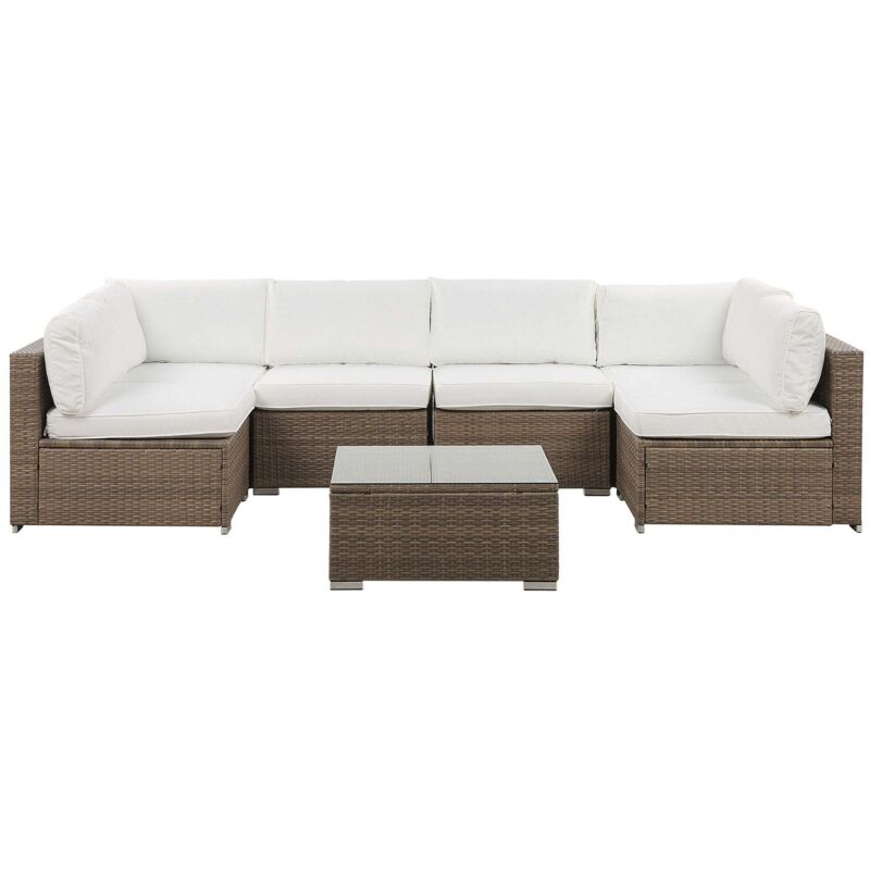 Beliani - Outdoor Lounge Set Sofa Cushions Coffee Table Faux Rattan White Belvedere