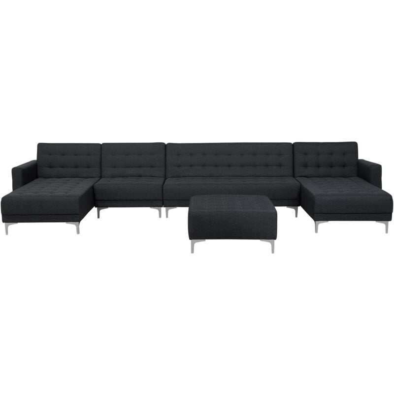 Beliani - Modular U-Shaped Corner Sofa Bed 2 Chaises Ottoman Graphite Grey Fabric Aberdeen