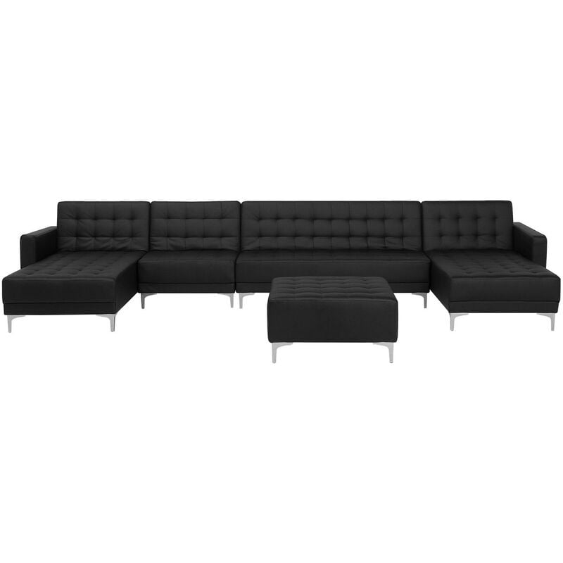 Modular U-Shaped Corner Sofa Bed 2 Chaises Ottoman pu Leather Black Aberdeen