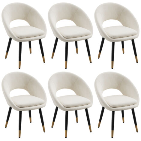 6 sedie da pranzo con gambe dorate e nere, montaggio facile, per sala da pranzo, soggiorno, caffè - Tessuto velluto beige