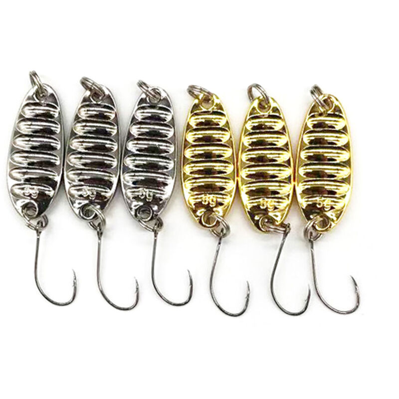 

Asupermall - 6 senuelos de pesca duros Senuelos de cuchara de alta calidad Senuelos de pesca de metal dorado y plateado con anzuelos afilados