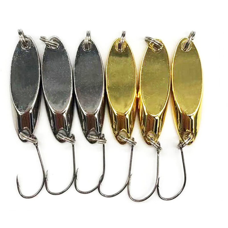 

Asupermall - 6 senuelos de pesca duros Senuelos de cuchara de alta calidad Senuelos de pesca de metal dorado y plateado con anzuelos afilados