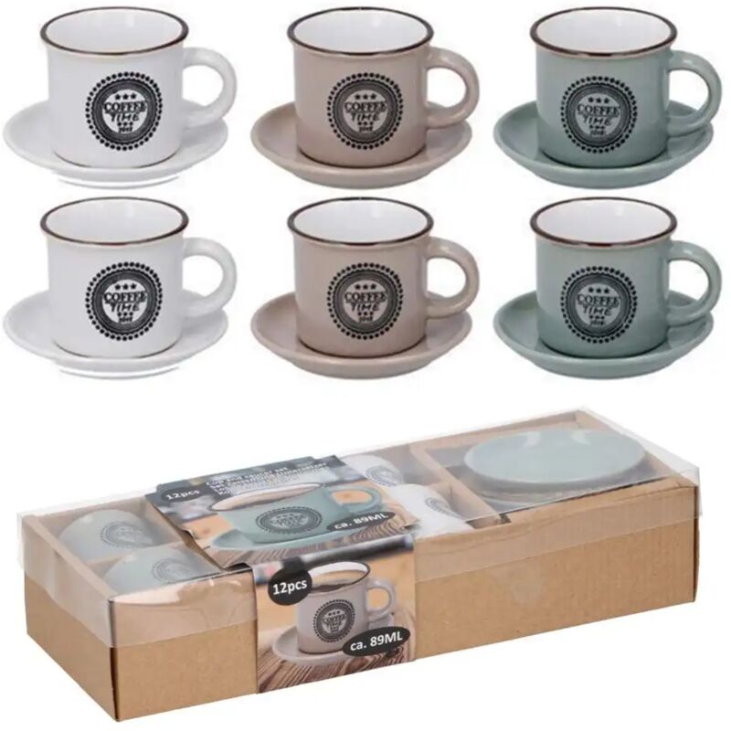 Set 6 Tazzine da Caffe con Piattino Tazze 89ml per Colazione in Porcellana