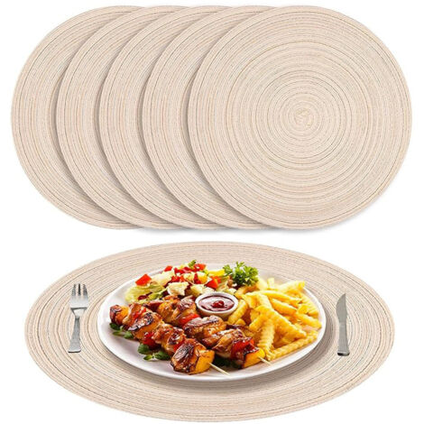 6 Set de Table Tressé Résistantes à la Chaleur, Antidérapants Table Napperons pour Table de Salle à Manger, Intérieur et Extérieur - Beige
