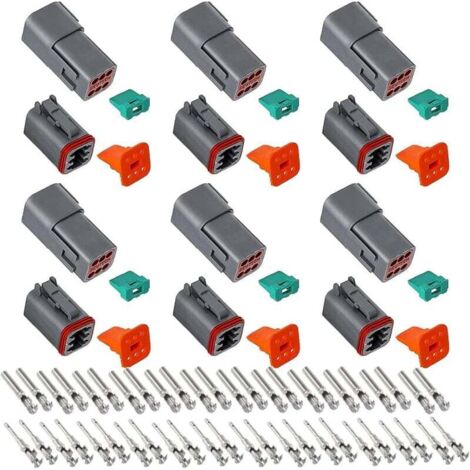 6 Sets Ensembles Connecteur Imperméable, Connecteurs DT à 6 Pin,Auto Terminal Connecteur de Fil de Voiture Électrique Étanche Plug 6 Broches mâles et femelles pour Moto Scooter Camion Bateaux