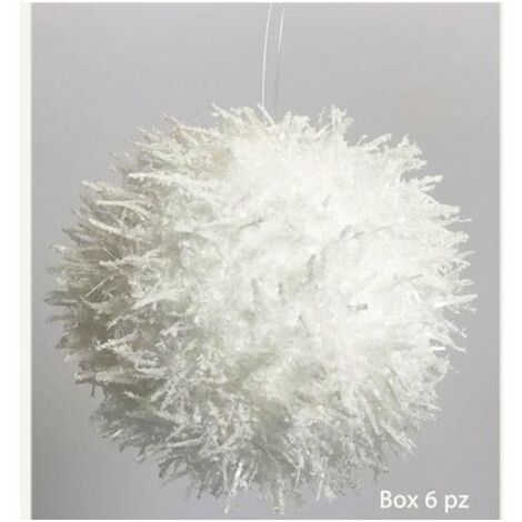 6 sfere innevate con ciuffo per albero di natale Ø8 cm - colore bianco - addobbo natalizio decorazione